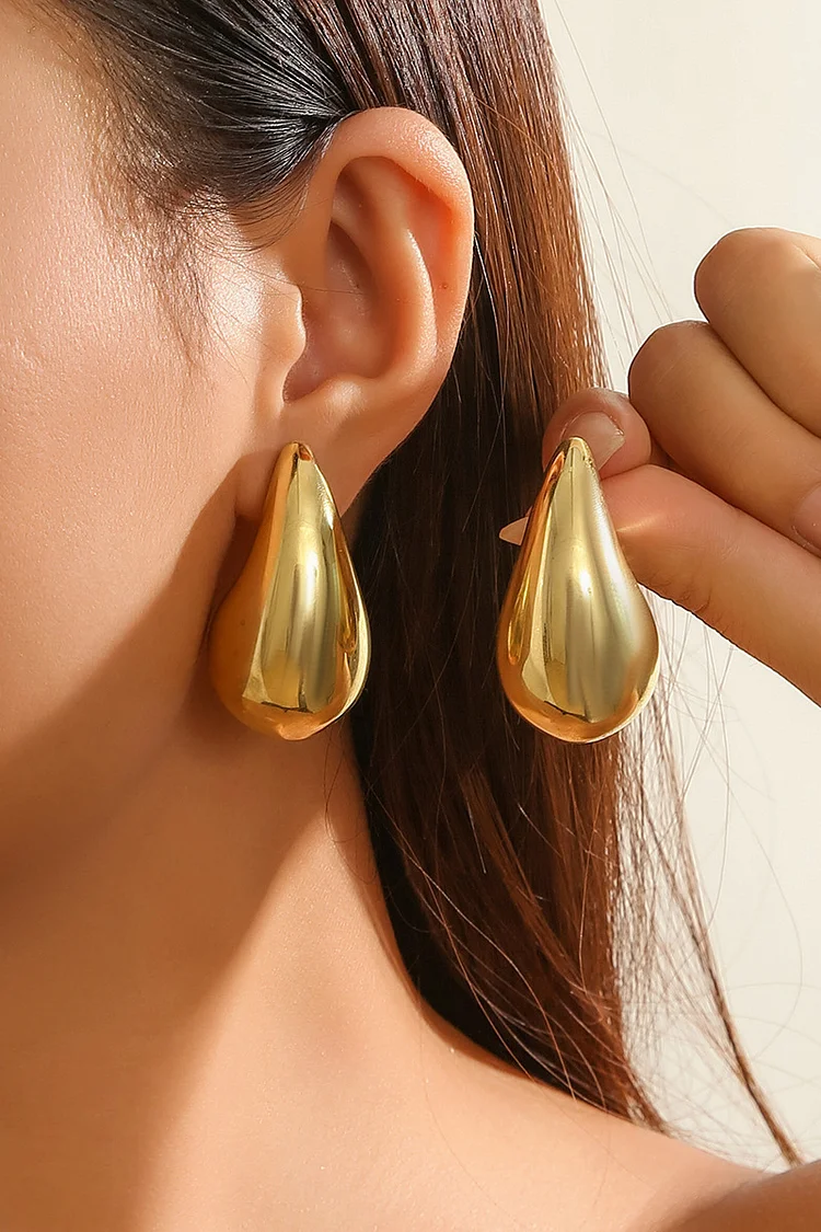 Oversized Drop-Shaped Alloy Dangle Earrings-Silver1