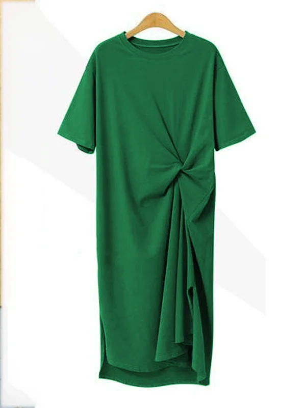 Original Solid Color Irregularity Pleats Midi Dress