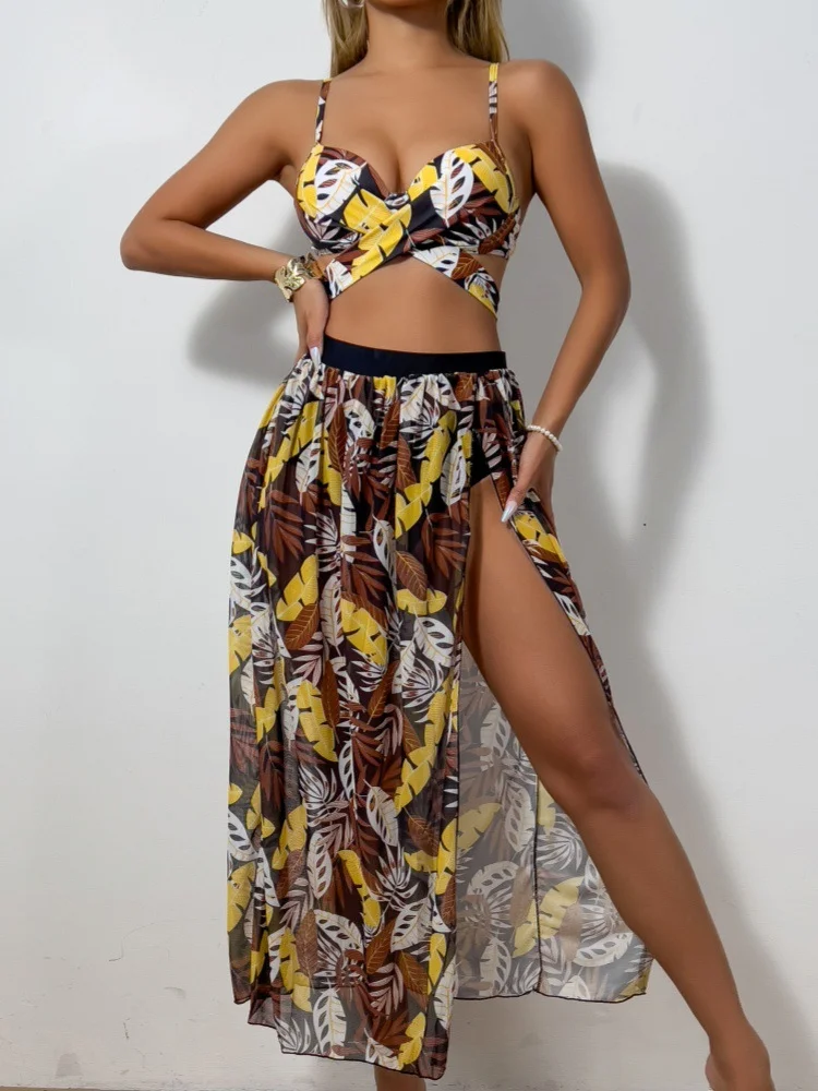 Churchf New Split Swimsuit Sexy Bikini Net Dress Three Piece