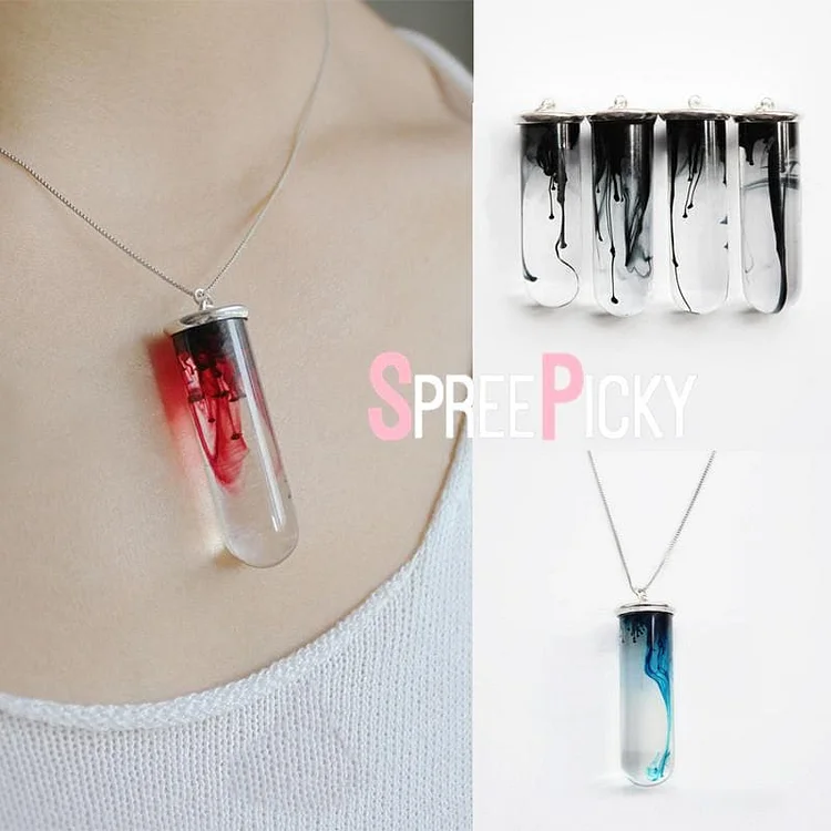 Red/Black/Blue Test Tube Resin Necklace