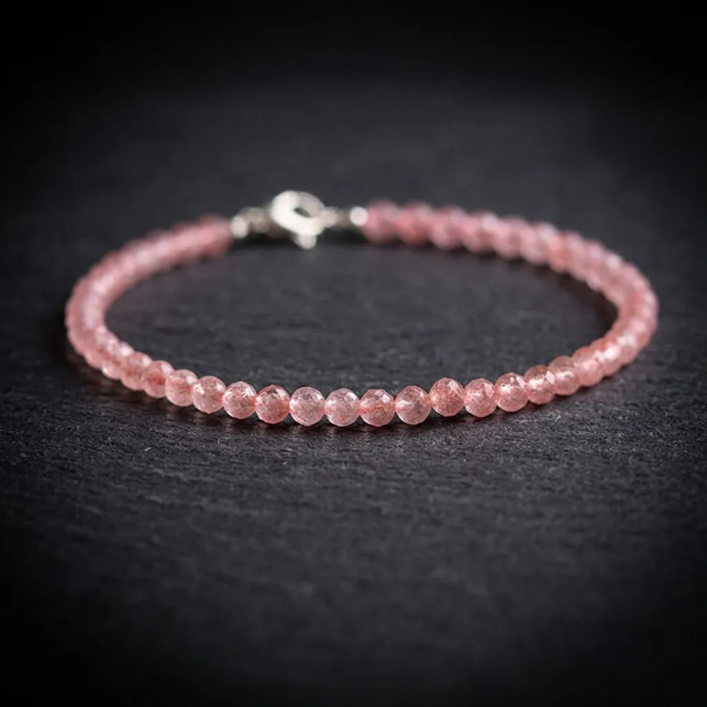 JiStones Ethereal Glow: 3mm Natural Faceted Strawberry Quartz & Rose Quartz Bracelet Faceted Strawberry Quartz - 16cm Relaxed