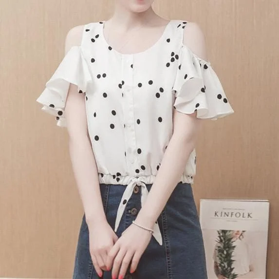 White Loose Flare Sleeve Chiffon Shirt SP179453