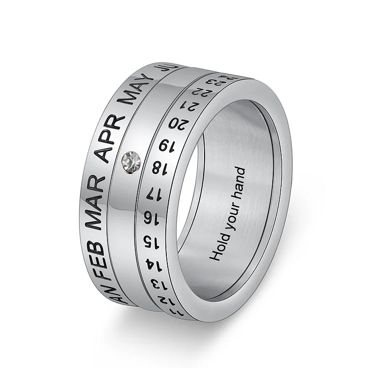 Rotatable Calendar Ring Stainless Steel Couple Rings Gifts for Him