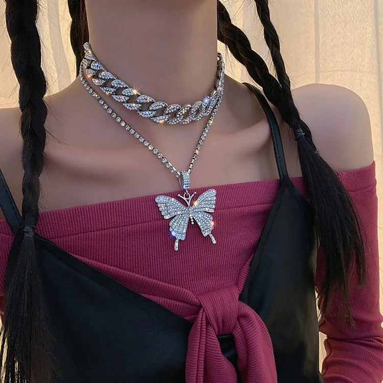Multi-Layer Chain Butterfly Necklace-Silver