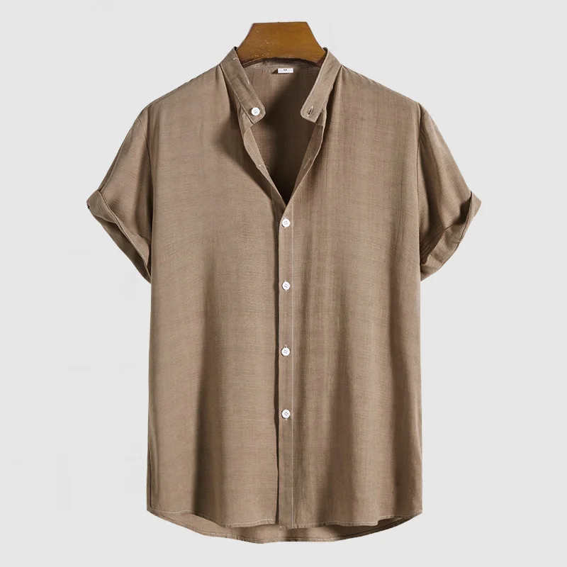 Men's Standing Collar Cotton Linen Breathable Shirt