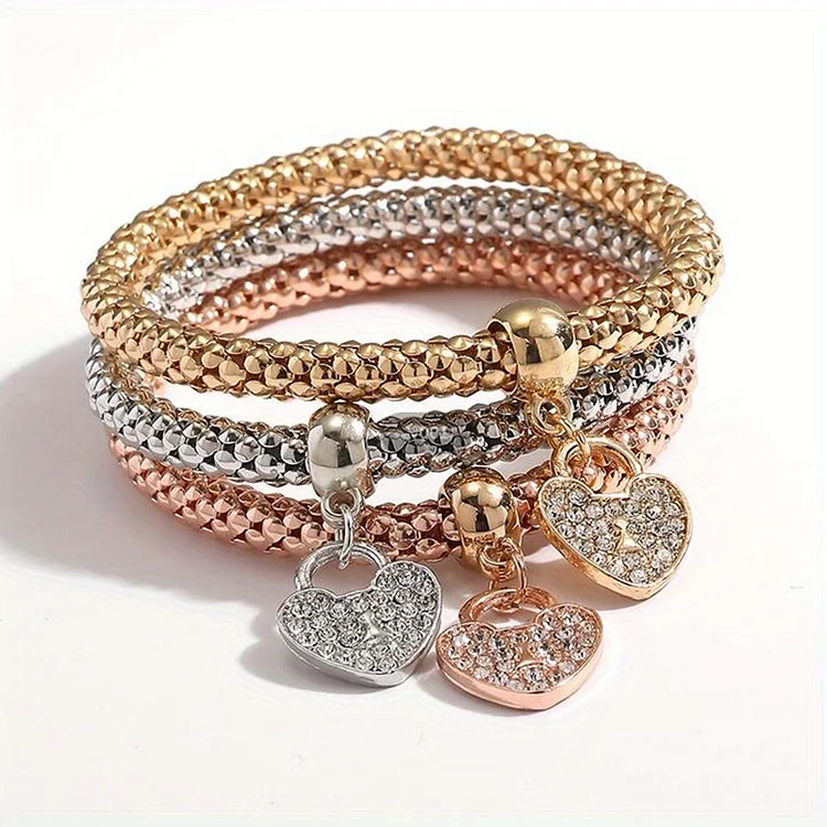 Fashion Jewelry Rhinestone Heart Three Combination Tricolor Bracelet Valentine's Day Gift