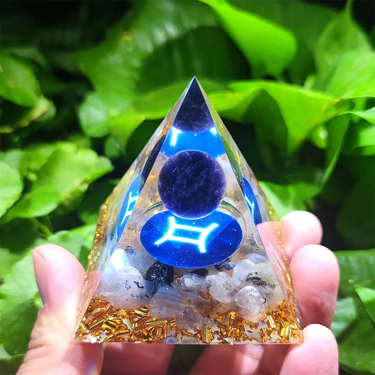 Amethyst with Clear Quartz Gemini Zodiac Orgone Pyramid