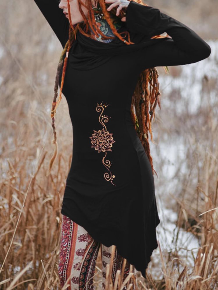 Tribal Pattern Print Pile Collar Hoodie