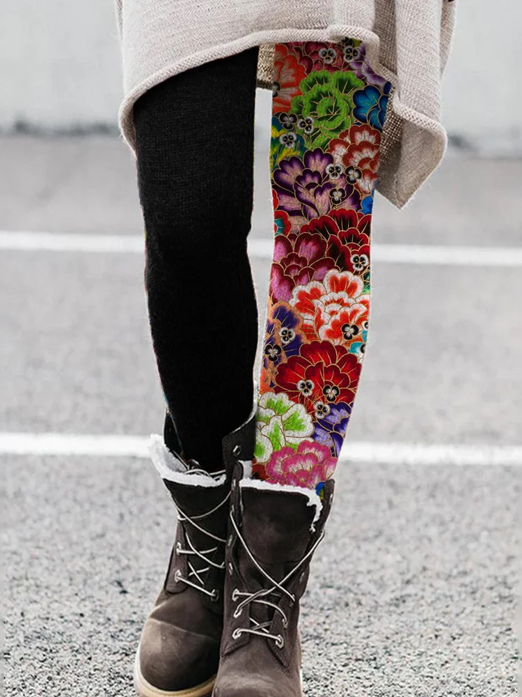 Vefave Mexican Flowers Art Contrast Color Leggings