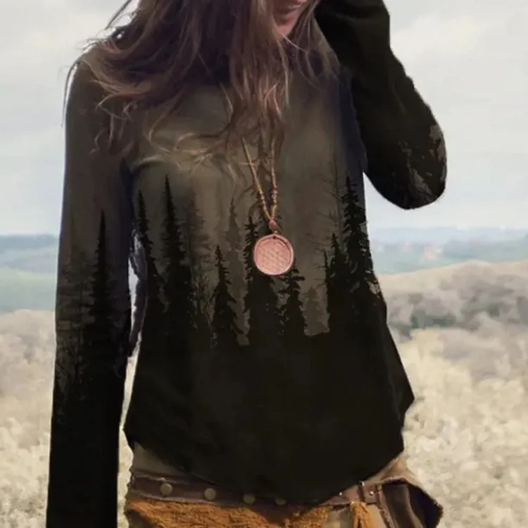 Vintage Tribal Shadow Print Long Sleeve T-Shirt