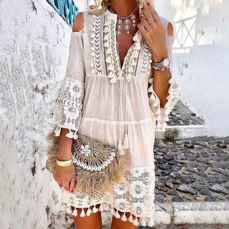 Vacation Strapless Sling Lace Dress