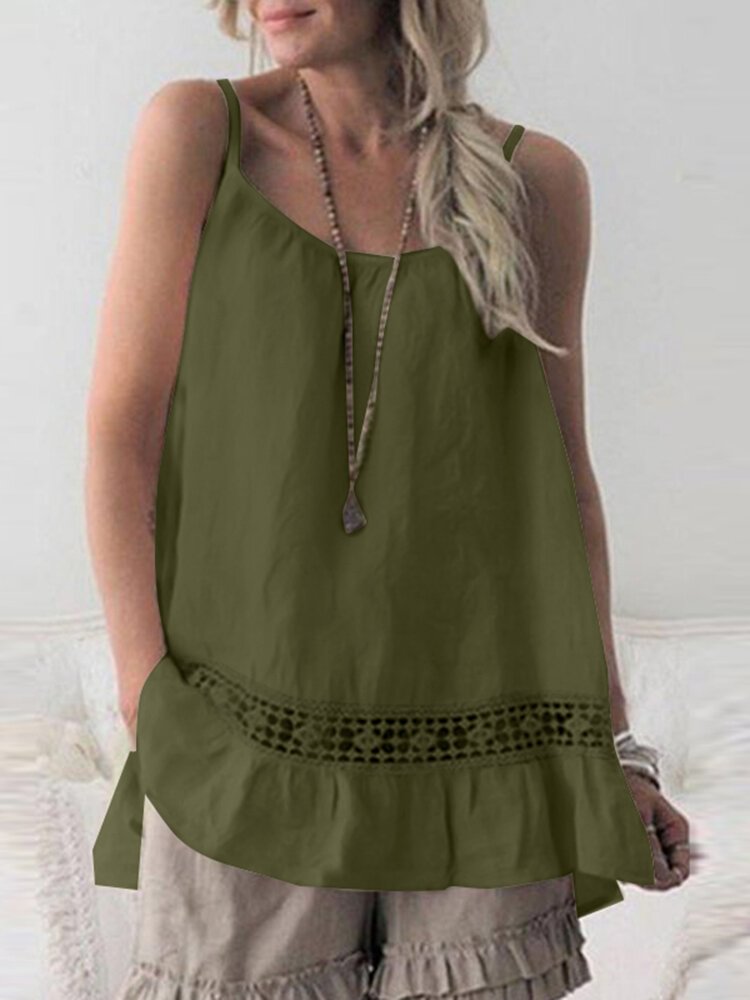 Crochet Lace Hollow Stitch Solid Adjustable Strap Cami