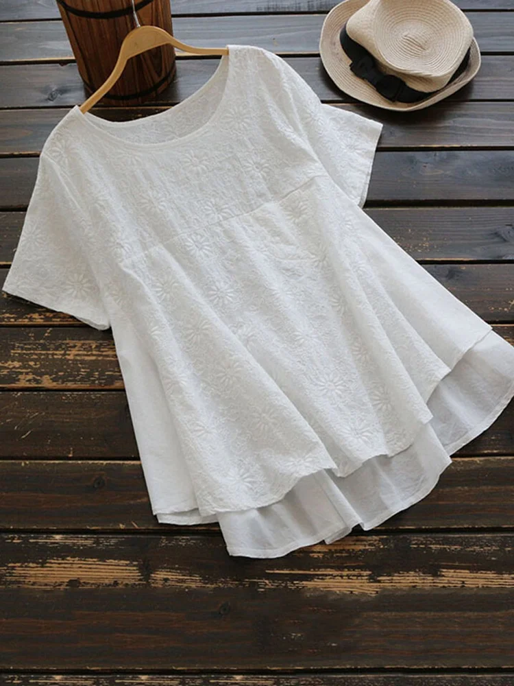 White Casual Cotton Plain Shirts & Tops