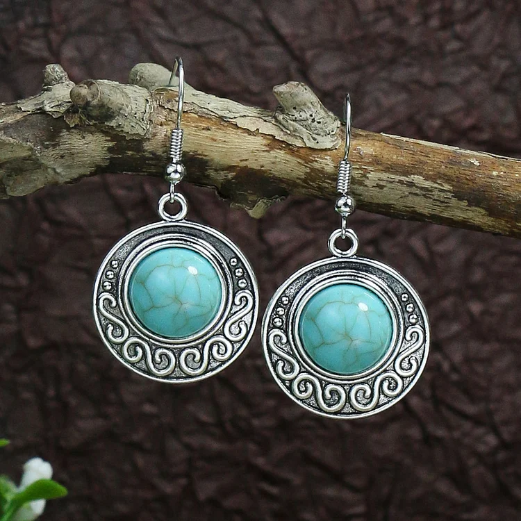 Vintage Boho Drop Dangle Earrings 12 Style Ancient Silvery With Turquoise For Women Girls 1Pair