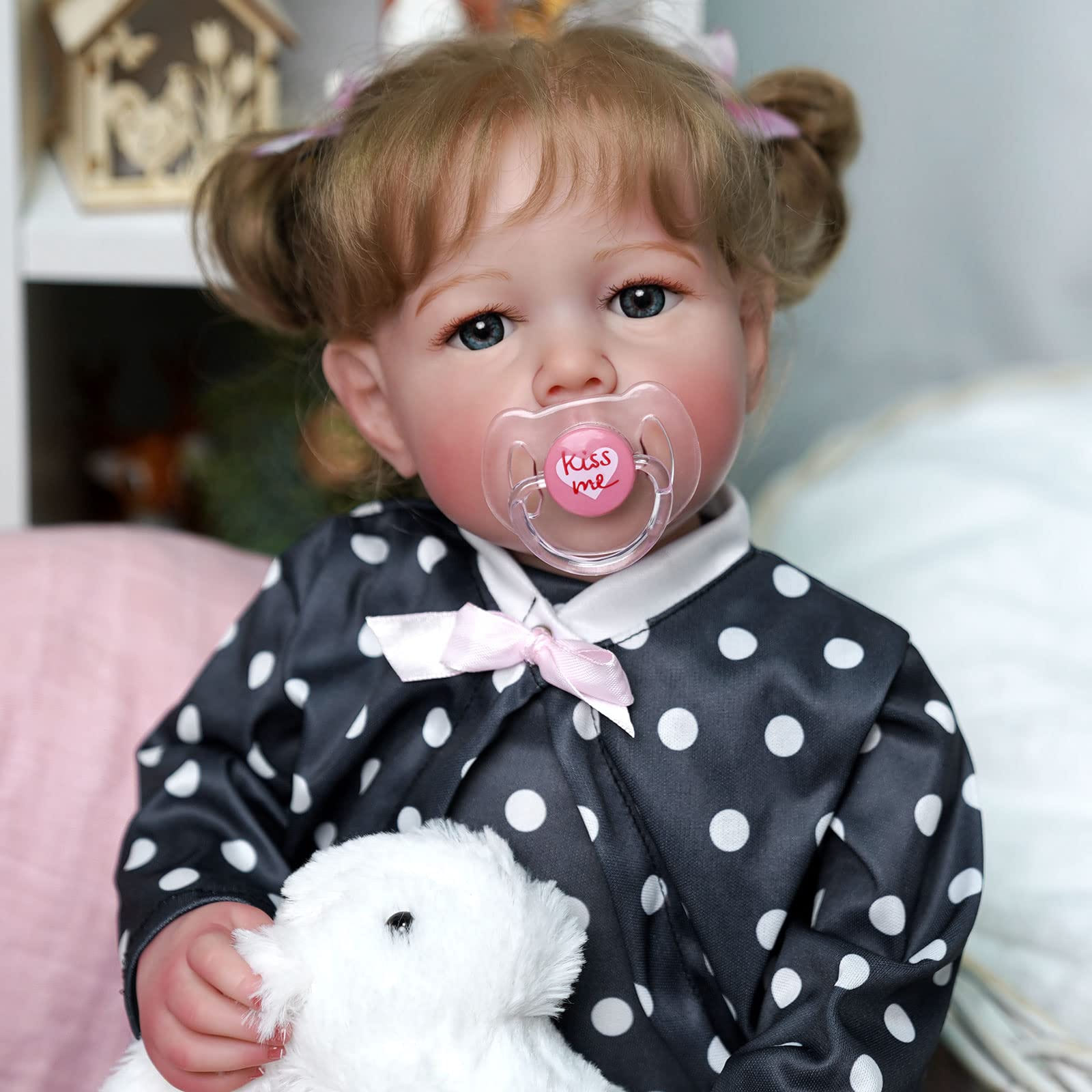 JIZHI Reborn Baby Dolls Black - 22 Inch Lifelike Soft Body  Realistic-Newborn Baby Dolls Taupe Eyes Caramel Skin Tone Pink Striped  Skirt Real Life Baby Dolls and Toy Accessories Gift for Kids