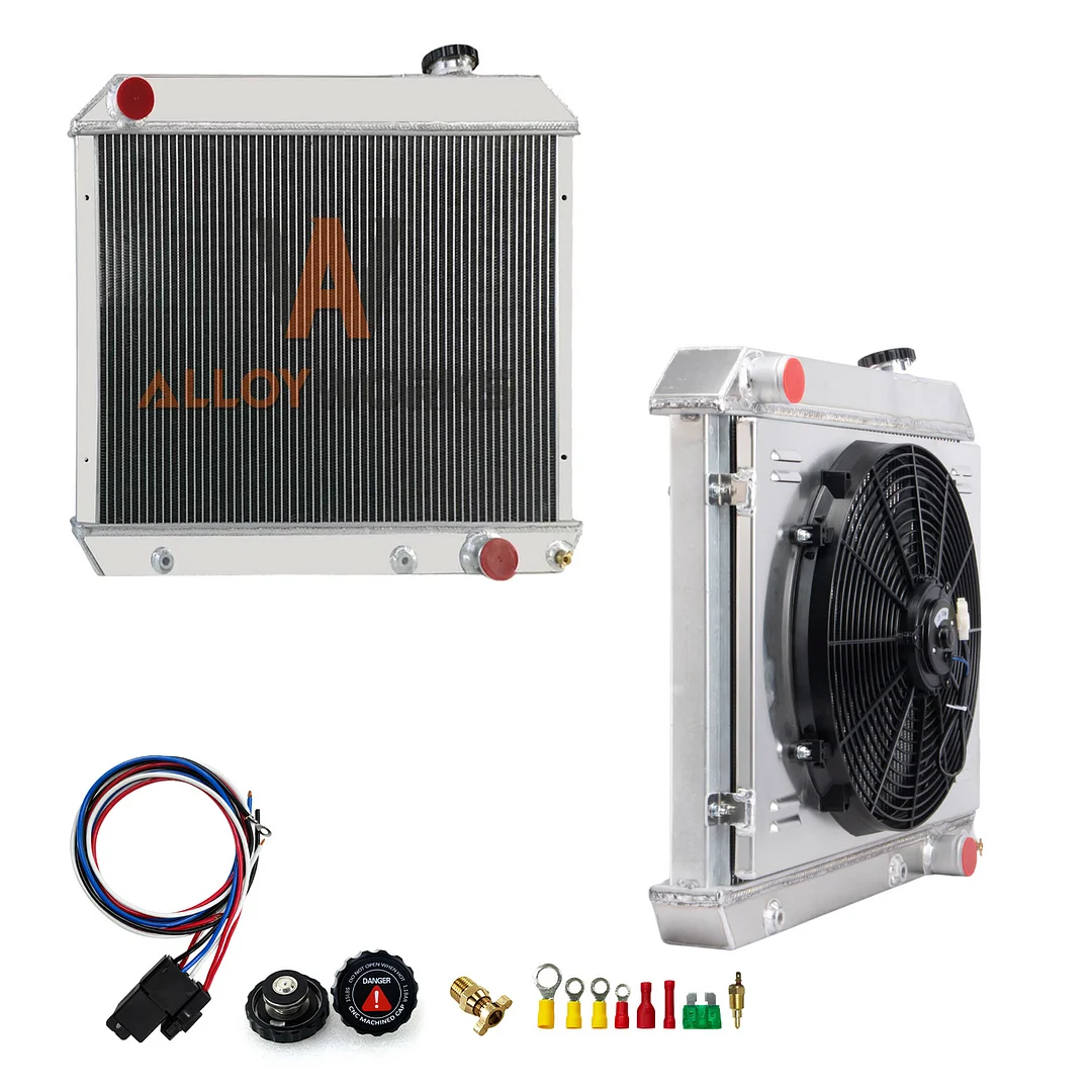 Alloyworks 3 Rows Aluminum Radiator with Shroud Fan Relay for 1961-66 Chevy Truck C10 C20 C30 K20 K30 V8 Pontiac Oldsmobile 23-2/9" High x 24-4/5" Wide