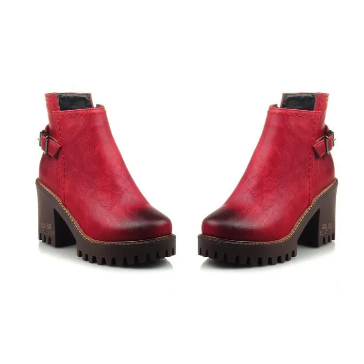 VCSHOES Fall Chunky Heel Brush Color Ankle Boots