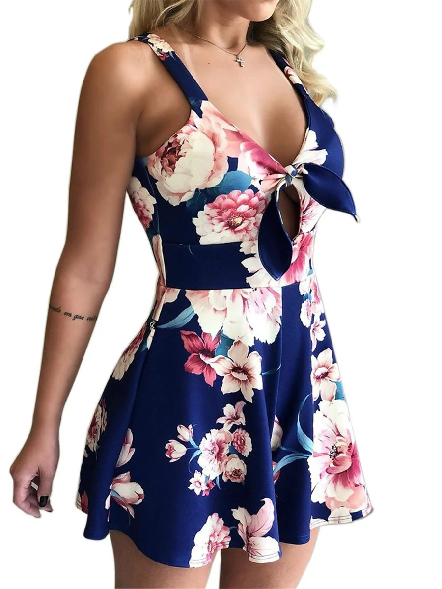 Sexy Floral Bowknot Jumpsuit