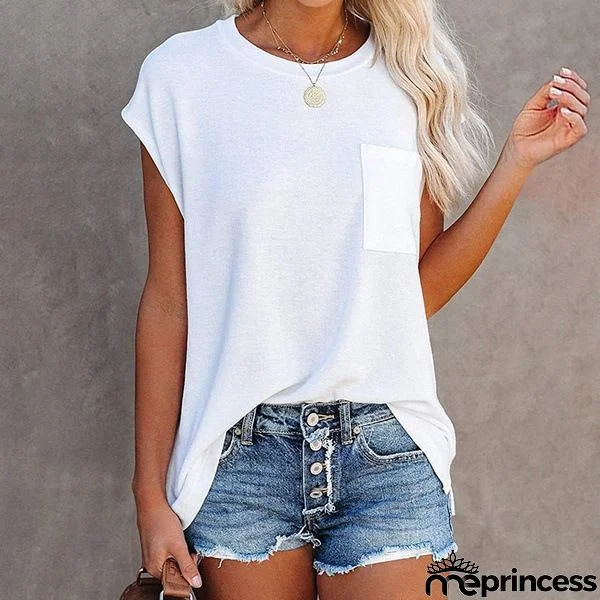 Summer Solid Color Round Neck Short Sleeve T-shirt