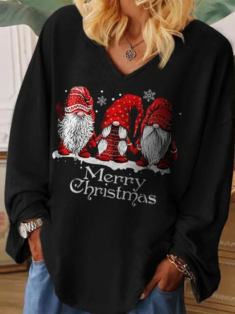Vefave Merry Christmas Dwarfs Print Long Sleeve Tunic