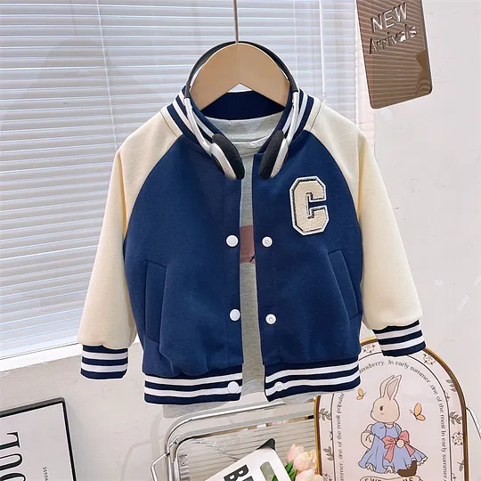【18M-11Y】Unisex Kids Multicolor Letter Print Baseball Jacket