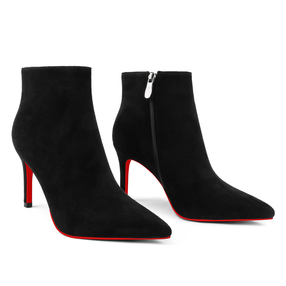 90mm Women's Ankle Boots Closed Pointed Toe Red Bottom Stilettos