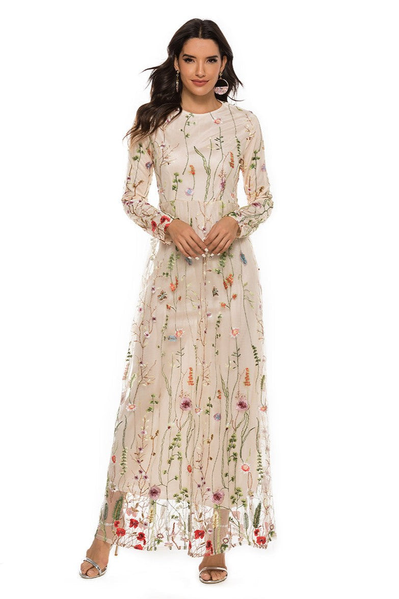 Lerae Round Neck Short Sleeve Jacquard Bandage Maxi Dress main image 1