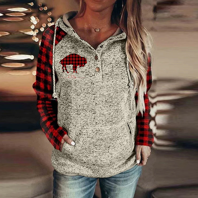 casual loose stitched print Hoodie