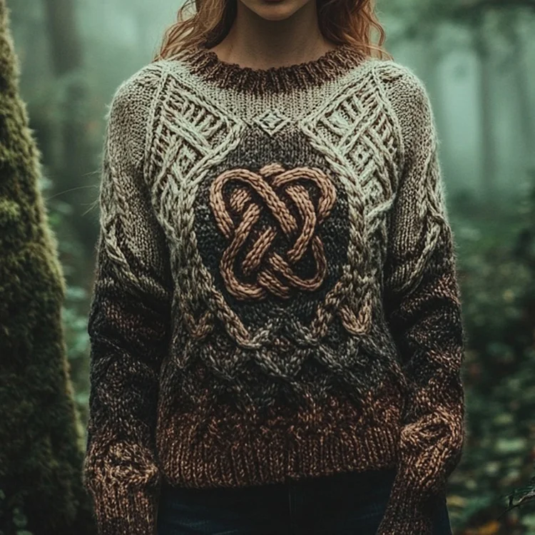 Classic Gradient Celtic Knot Chunky Contrast Color Cozy Sweater