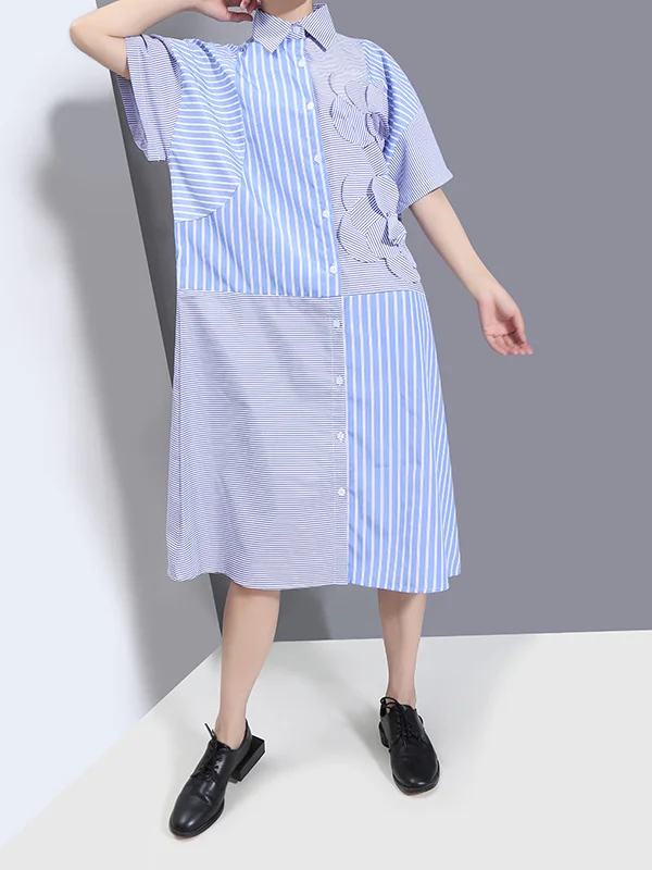 Urban Short Sleeves Striped Midi Dress