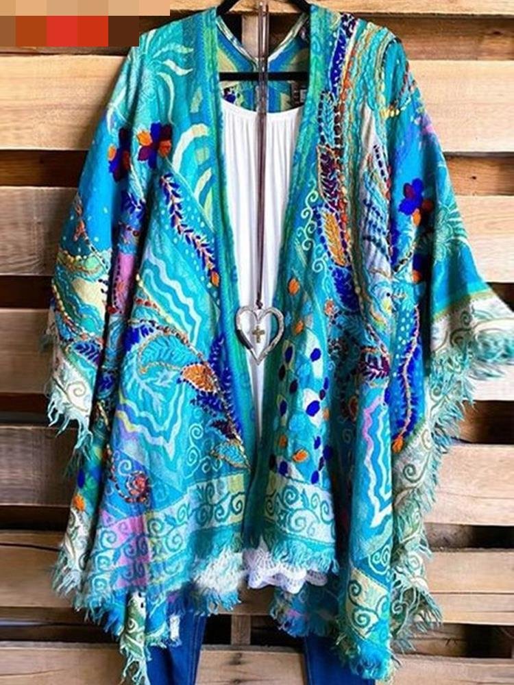 Red Oversized Casual Printed Kimono P175441174