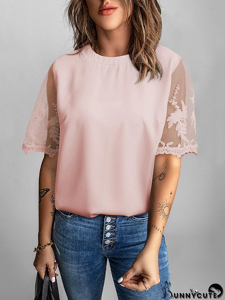 Original Loose Solid Color Lace Split-Joint T-Shirt Top