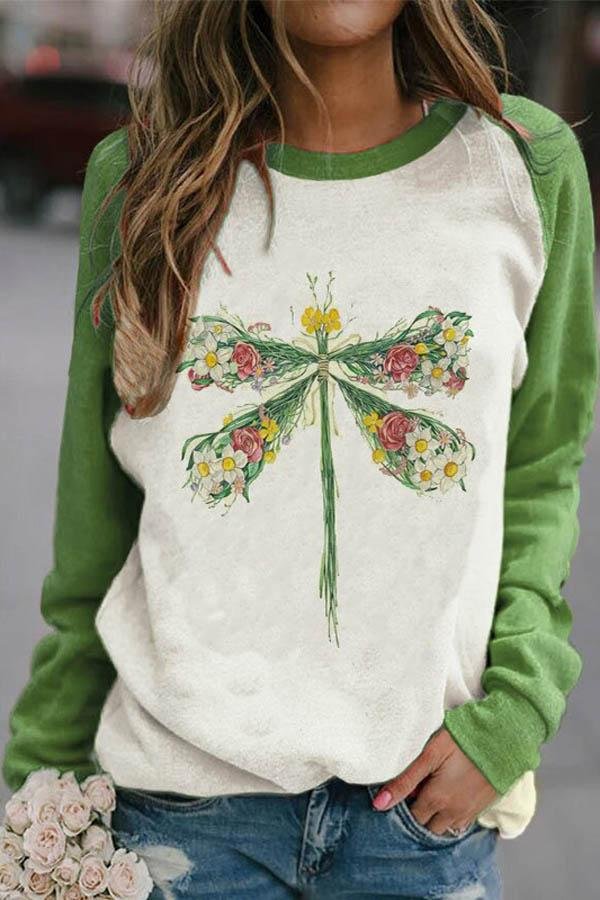Dragonfly Color-Block Casual Sweatshirt