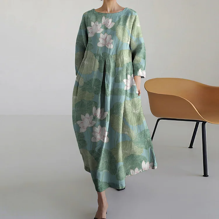 Water Lily Art Round Neck Dress