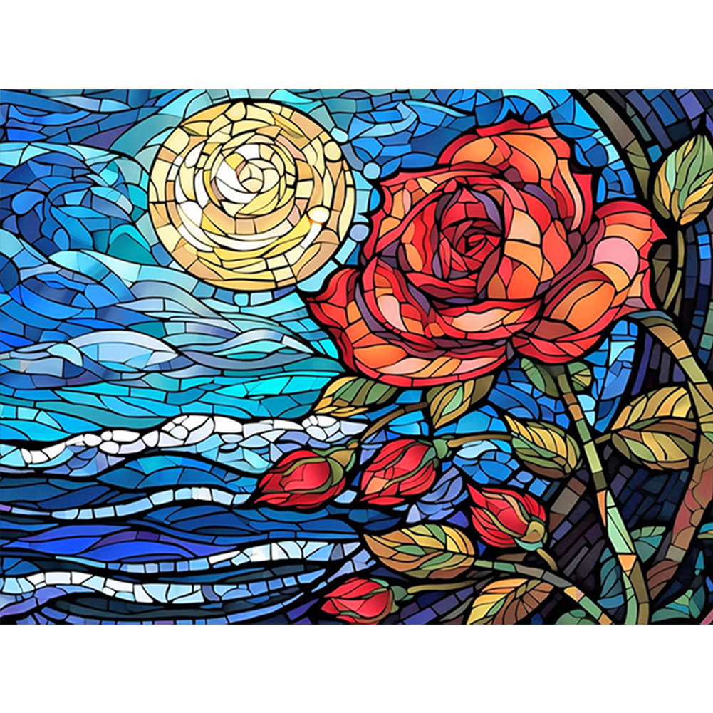 Roses Under The Moon 40*30CM (Canvas) Full Round Drill Diamond