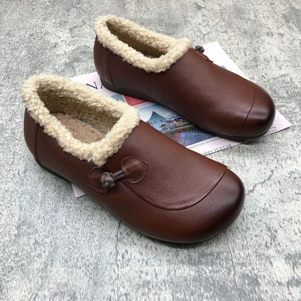 Smiledeer New winter women's plush soft leather slip-on cotton shoes