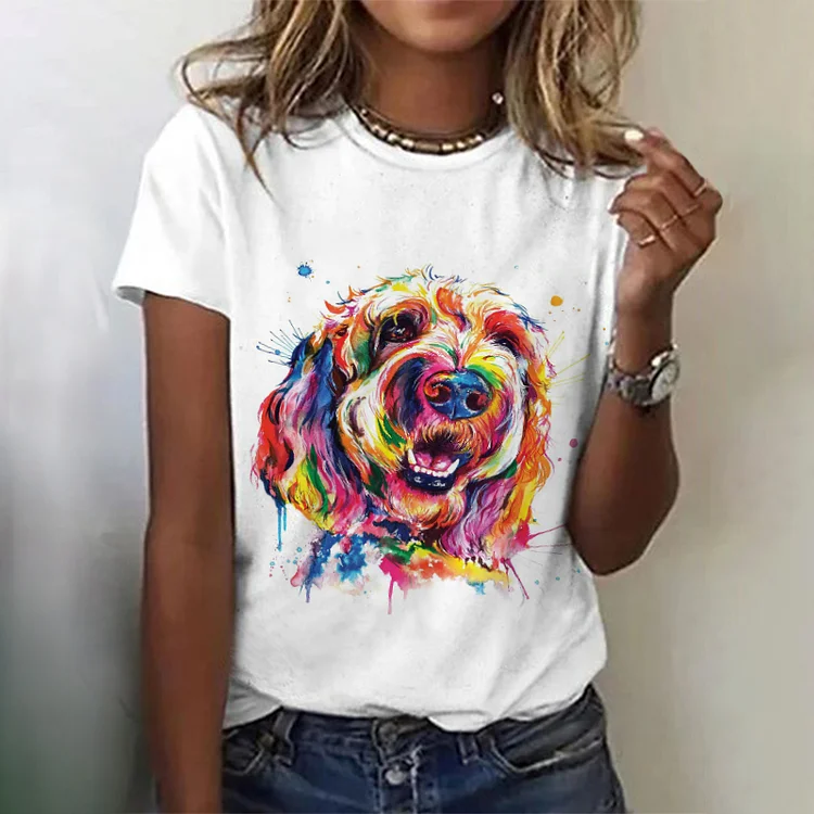 Simple Dog Print Short Sleeve T-Shirt