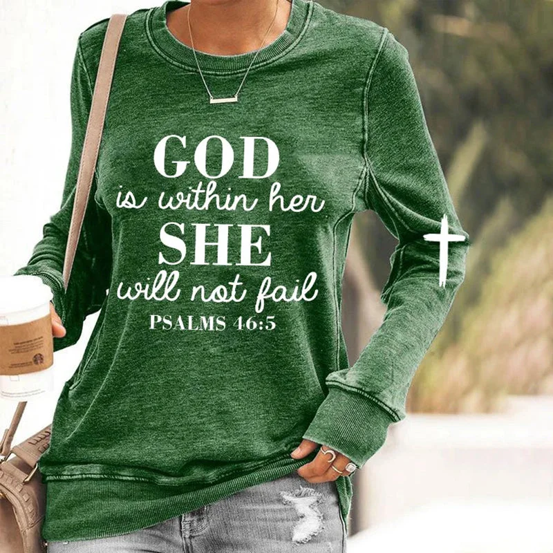 Women's Faith God Is Within Her She Will Not Fail Print Sweatshirt