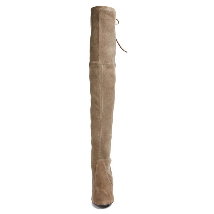 Khaki Long Boots Suede Thigh-high Boots for Women |FSJ Shoes