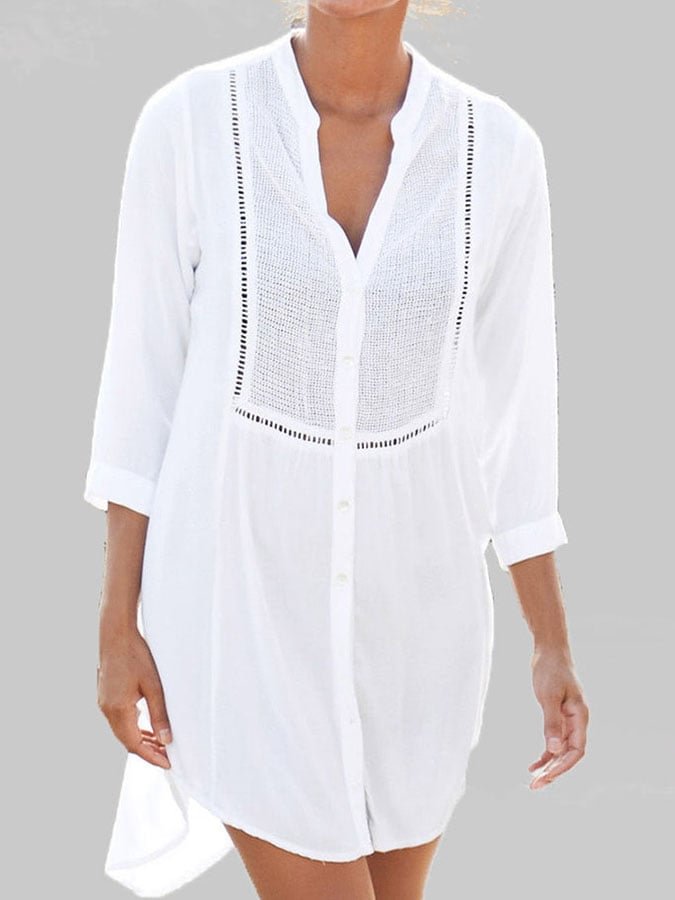 Women'S Casual Solid Color V-Neck Dress socialshop