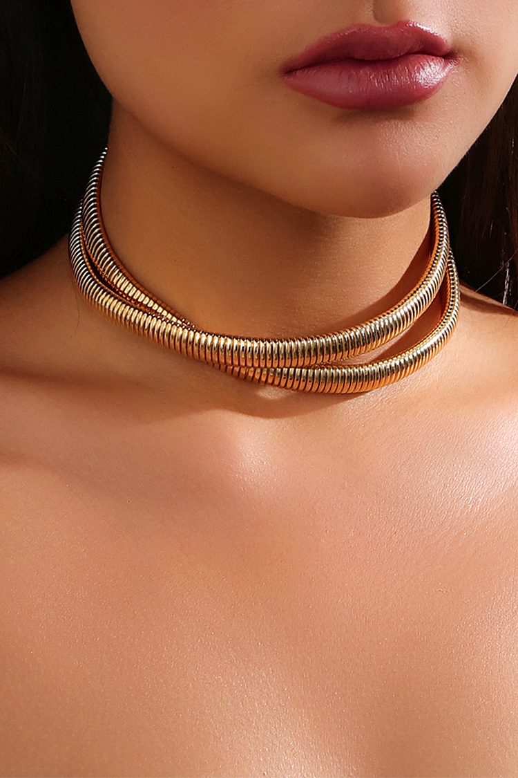 Exaggerated Snake Bone Lines Alloy Choker-Gold