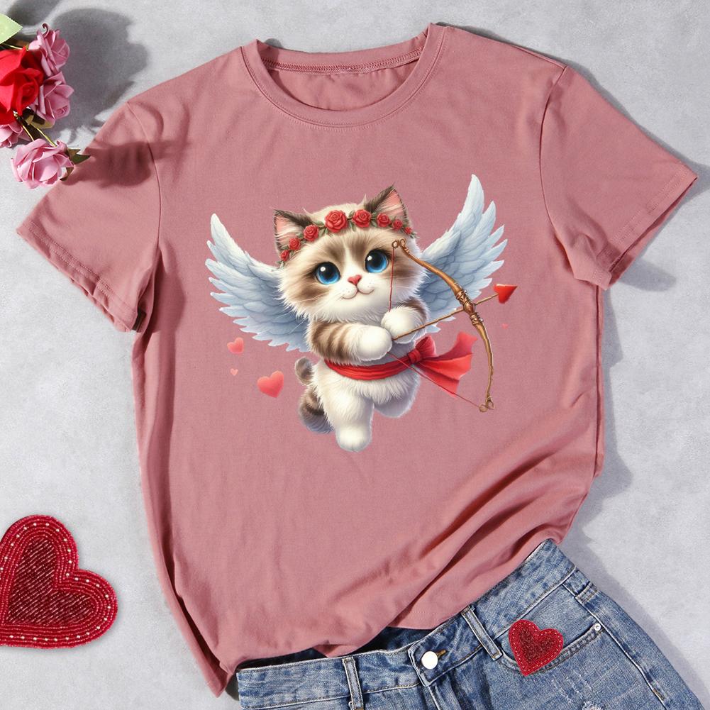 Happy Valentine's Day Cat Round Neck T-shirt-0024795-Guru-buzz