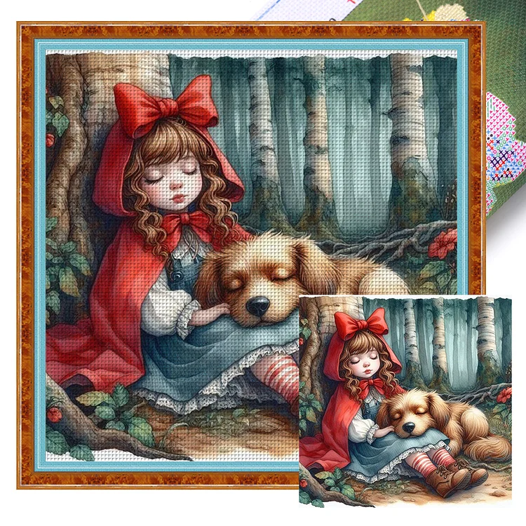 Little Girl In The Forest (40*40cm) 11CT Stamped Cross Stitch gbfke