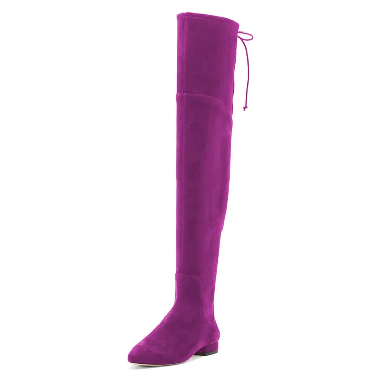 Classy Purple Vegan Suede Boots Women'S Pointed Toe Block Heels Thigh High Zipper Shoes |FSJ Shoes