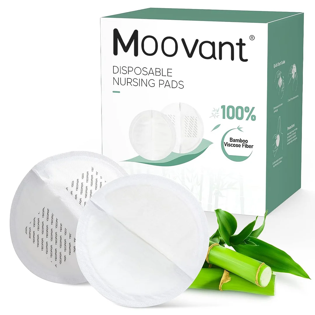 Moovant Bamboo Fiber Disposable Nursing Pads, Made of 100% Bamboo Fiber, 100% Biodegradable, Reduce Carbon Emissions, for Sensitive Skin, Individually Packaged（120 Count）