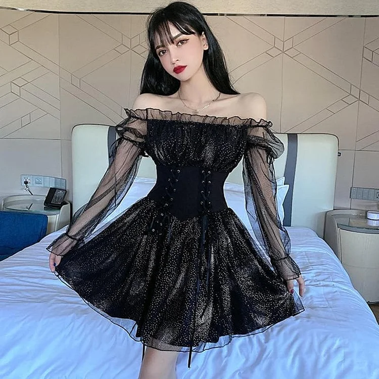 Mesh Casual Style A-line Ruffles Dress SP331