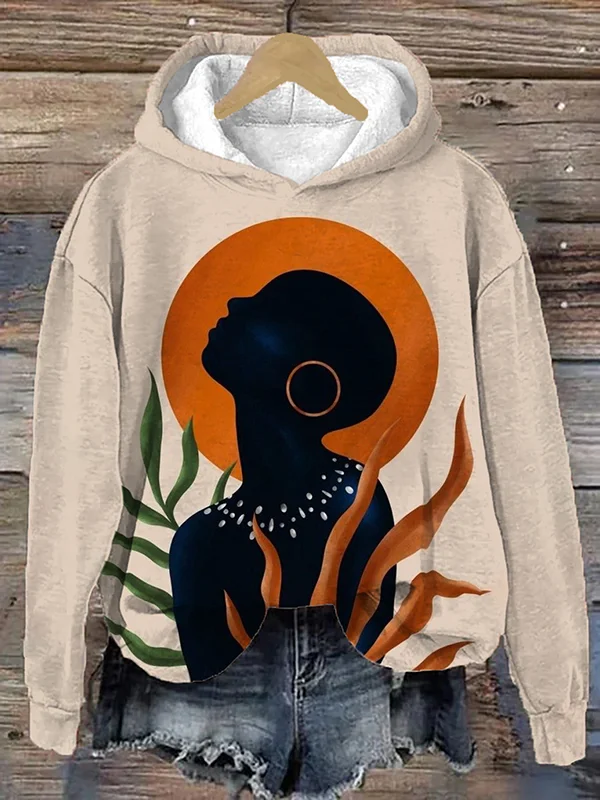 Women's African Female Waterweed Sunset Print Casual Hoodie