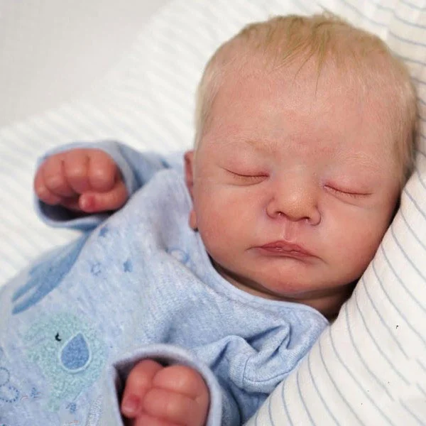 17" Sleeping Reborn Baby Boy Gideon,Soft Weighted Body, Cute Lifelike Handmade Silicone Reborn Doll Set,Gift for Kids
