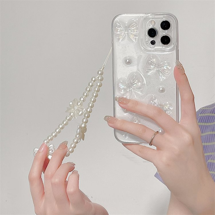 【おすすめ】iPhone ケース 多機種対応 耐久性 透け素材 蝶結び スマホリング