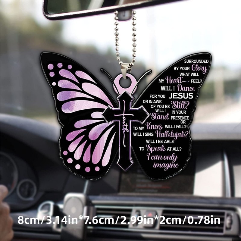 Butterfly Jesus Cross Car Ornament Pendant -BSTC1055-Guru-buzz